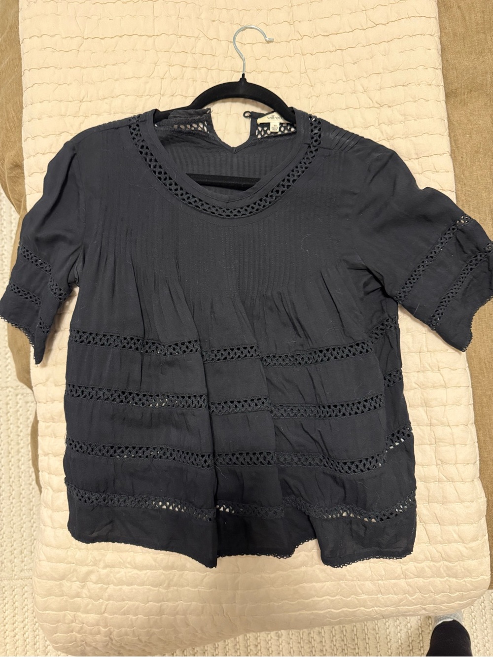 Wilfred Black Crochet-Trim Short Sleeve Blouse